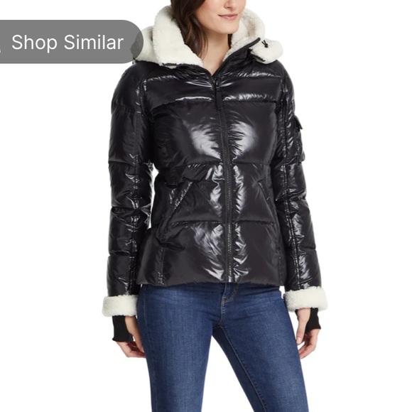 S13 Black faux fur Sherpa trimmed Callie puffer EUC - Picture 3 of 8